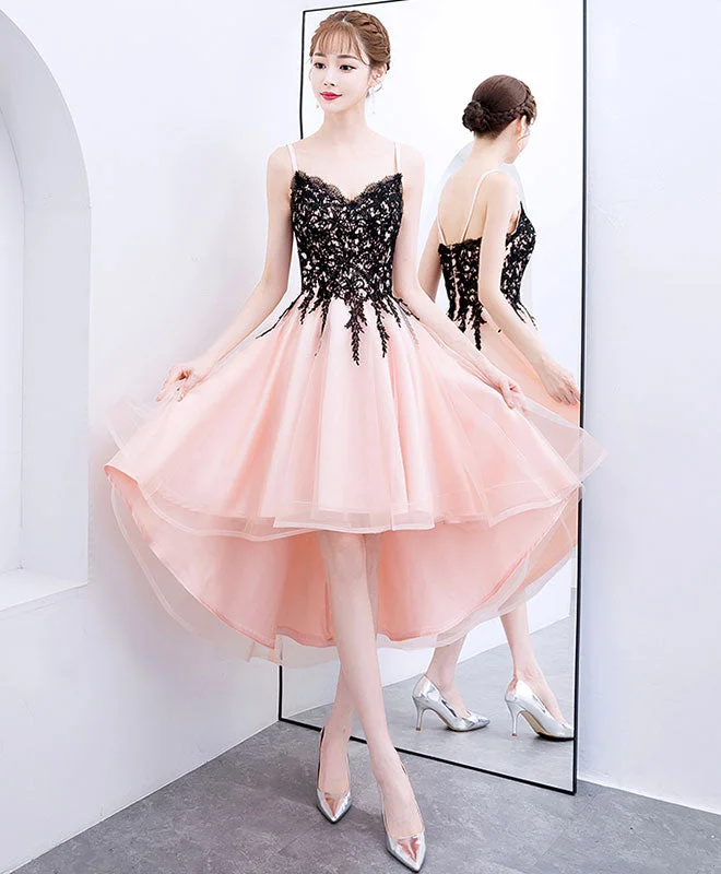 metallic prom dressesPink V Neck Tulle Lace Short Prom Dress, Pink Homecoming Dress