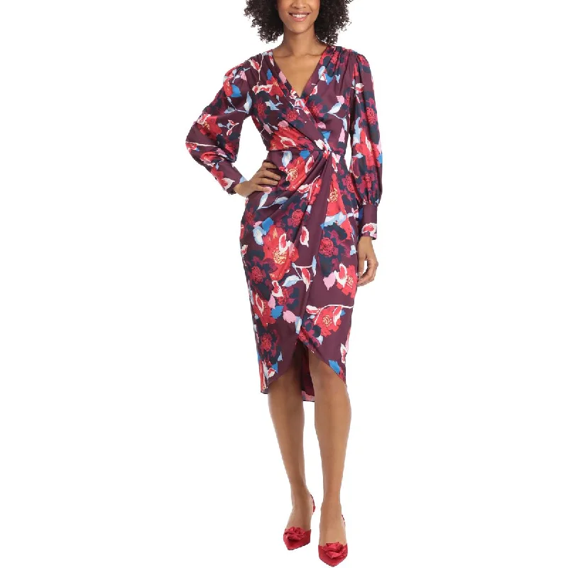 long-sleeved midi dressesMaggy London Womens Surplice Mid Calf Wrap Dress