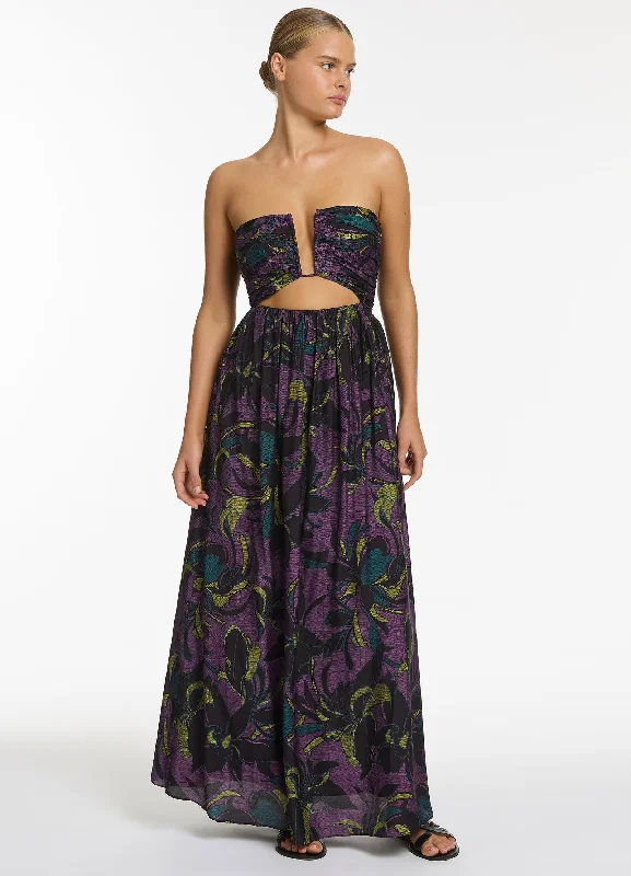 midi dresses with pocketsMidnight Tropical Cut Out Strapless Dress - Amethyst