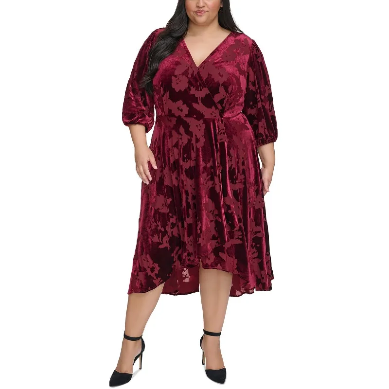 midi dresses for petitesCalvin Klein Womens Plus Velvet Mid Calf Wrap Dress