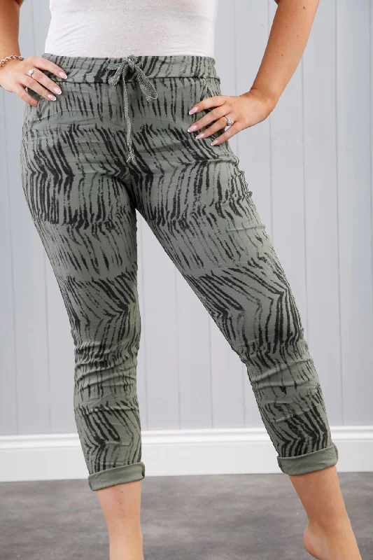 women's mid-rise pantsZebra Print Magic Pants Khaki