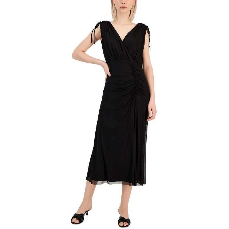 midi dresses with bow detailsAnne Klein Womens Mid Calf Surplice Shift Dress