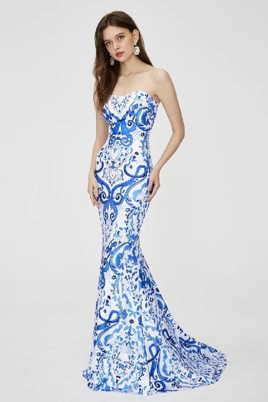 spaghetti strap midi dressesAngela & Alison - Strapless Mid-Open Back Mermaid Dress 81111SC