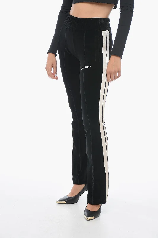 women's cool pantsPalm Angels Velour Track Pants with Contrasting Bands