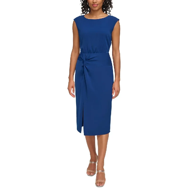 midi dresses with frillsDKNY Womens Gathered Mid Calf Sheath Dress