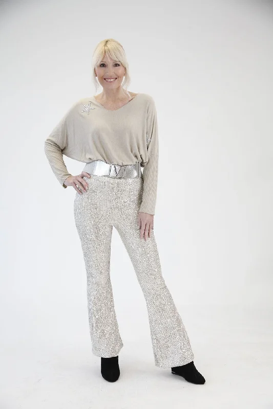 women's dress pantsSassi Sequin Flare Trousers