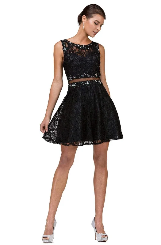 midi dresses in floral printsDancing Queen Illusion Midriff Jeweled Lace A-Line Dress