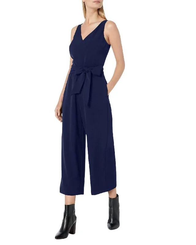 women's short pantsSleeveless V-Neck Jumpsuit In Blue