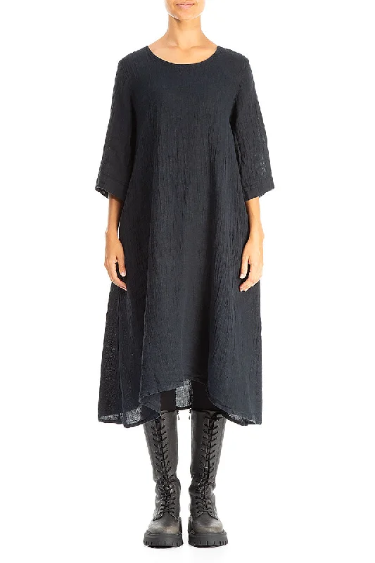 work-appropriate midi dressesA-line Midnight Blue Mélange Linen Dress