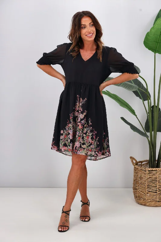 midi dresses with pockets and sleevesJane James Juniper Balloon Sleeve Dress Midnight Border Print