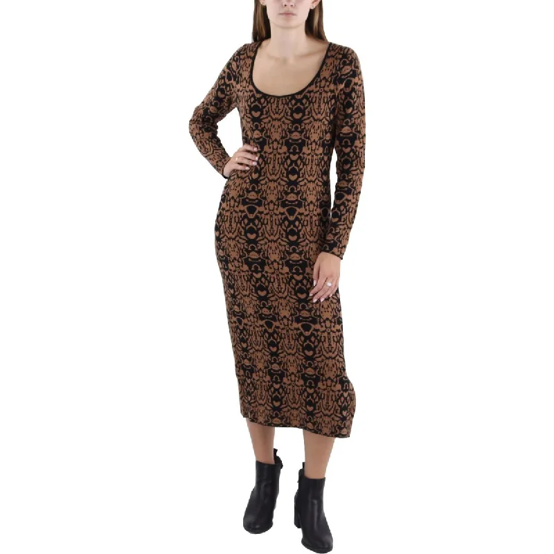 midi dresses with pockets and sleevesElie Tahari Womens Mid Calf Scoop Neck Sweaterdress