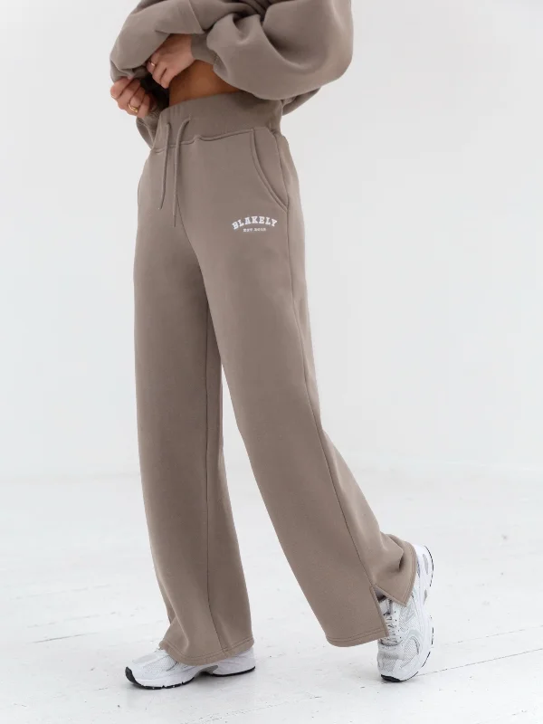 women's chiffon pantsVarsity Wide Leg Sweatpants - Light Beige