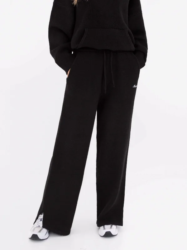 women's dress pantsKnitted Wide Leg Sweatpants - Black