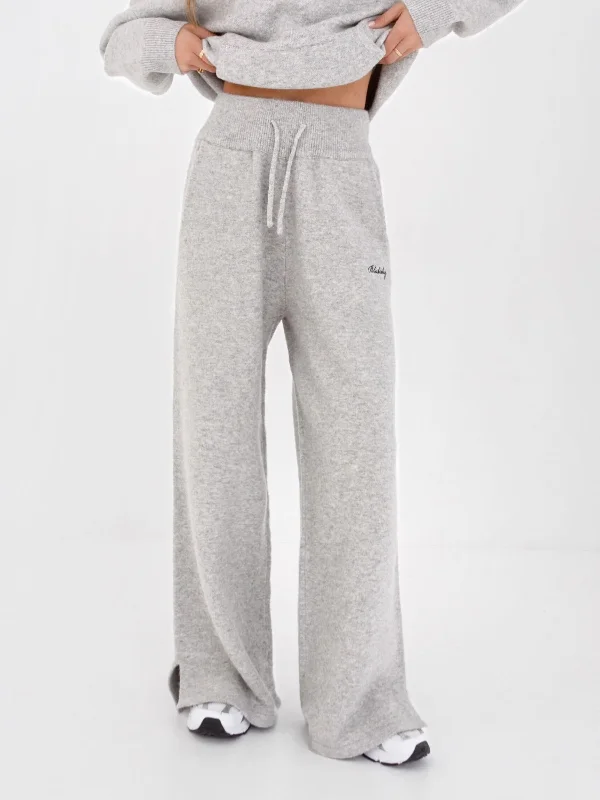 women's formal pantsKnitted Wide Leg Sweatpants - Marl Grey