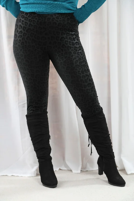 women's clubbing pantsLaney Black Leopard Treggings