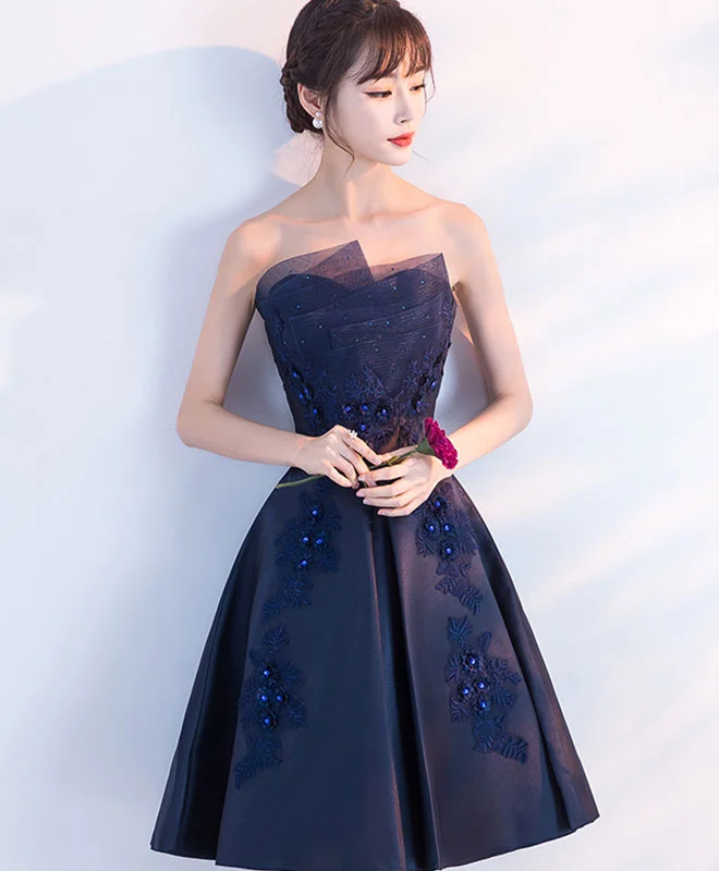 luxury prom dressesDark Blue Lace Short Prom Dress, Blue Lace Homecoming Dress