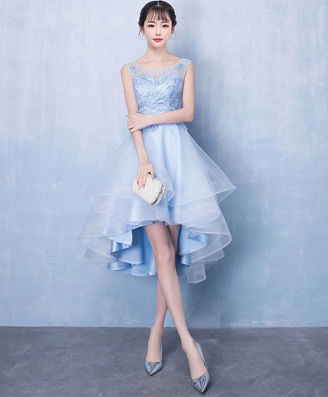 pastel prom dressesBlue Scoop Neck Tulle Short Prom Dresses, A line Blue Homecoming Dresses