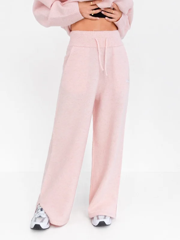 women's active pantsKnitted Wide Leg Sweatpants - Marshmallow Pink