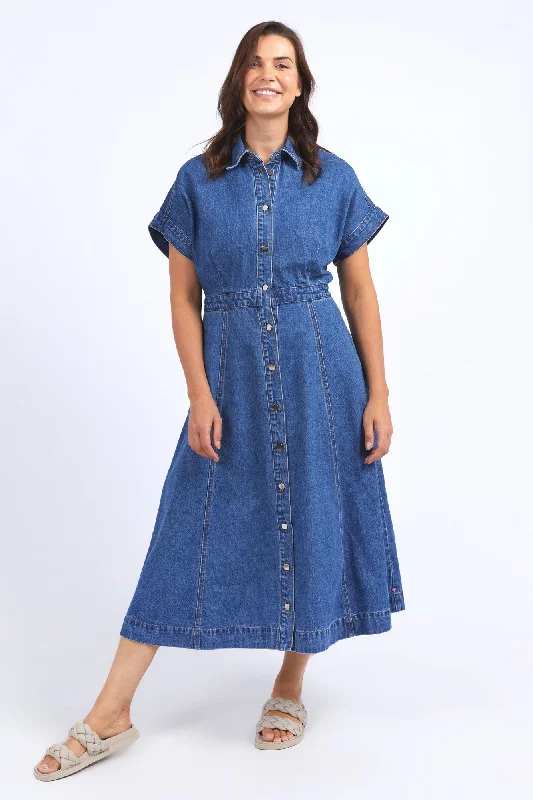 midi dresses with keyhole backsElm Aimee Denim Dress Mid Blue Wash