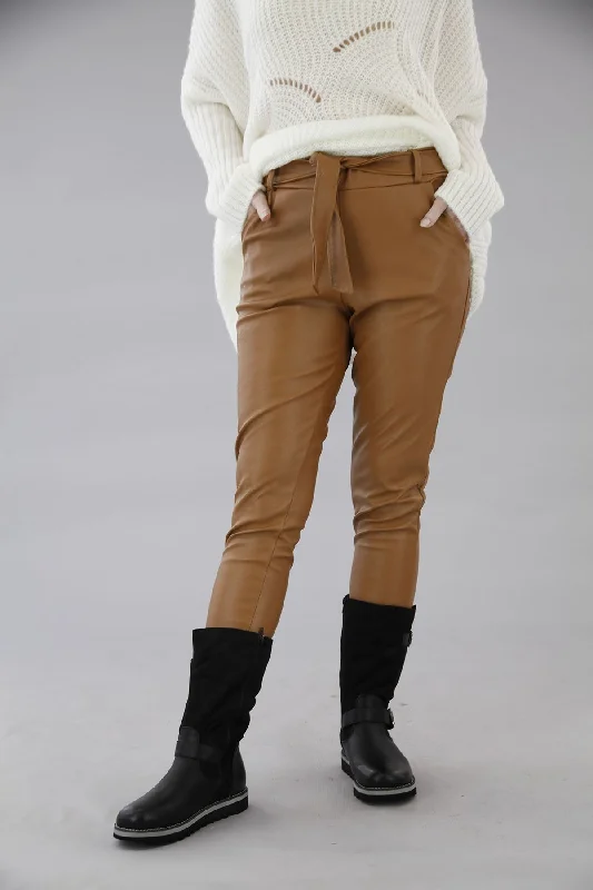 women's formal pantsBelted Italian PU Trouser Camel