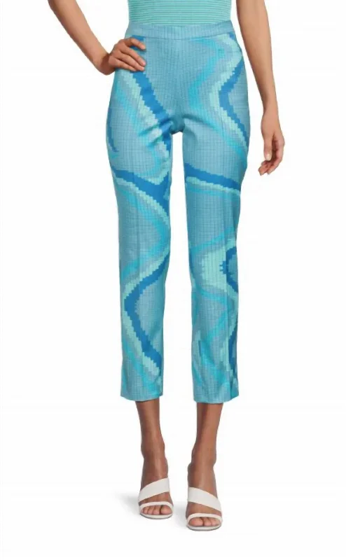 women's high-performance pantsFranca Wave Print Ankle Dress Pant In Turquoise Multi