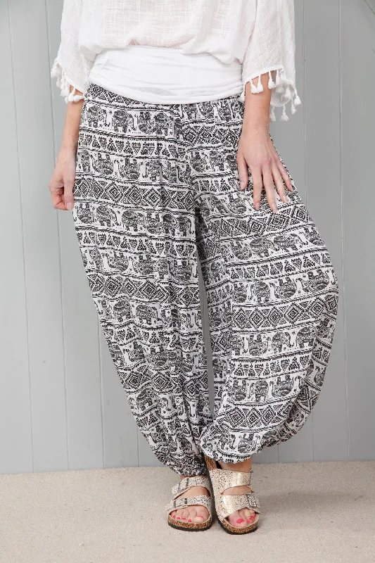 women's mini pantsElephant Harem Pants White/Black