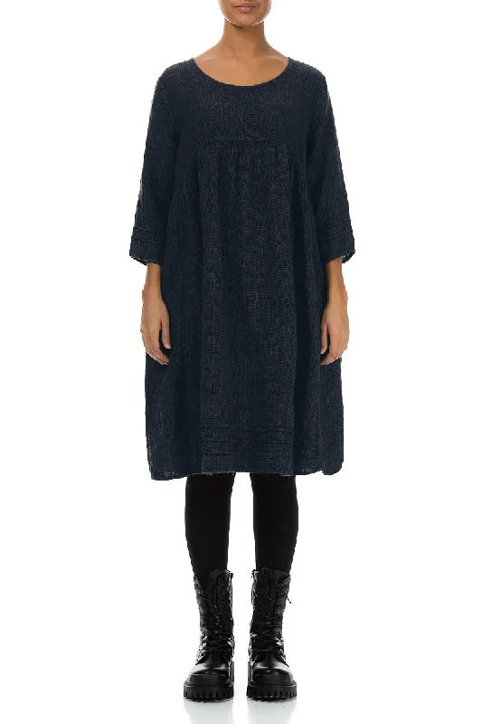 casual chic midi dressesMidnight Blue Mélange Linen Smock Dress