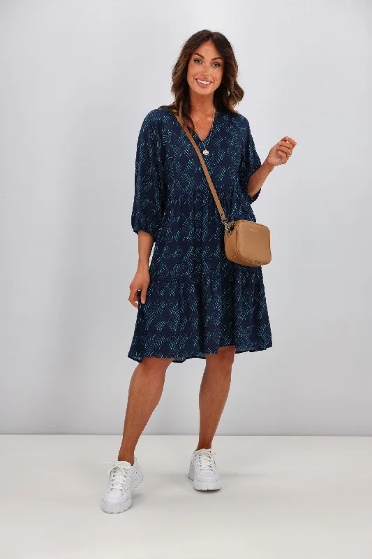 casual midi dressesGloss by Shine On Daniella Tier  Dress Midnight Spiral Spot Print