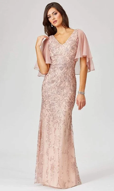 Formal Dress for Theme Park EventsLara Dresses - 29465 Cape Sleeve Embroidered Ruffle Accent Gown