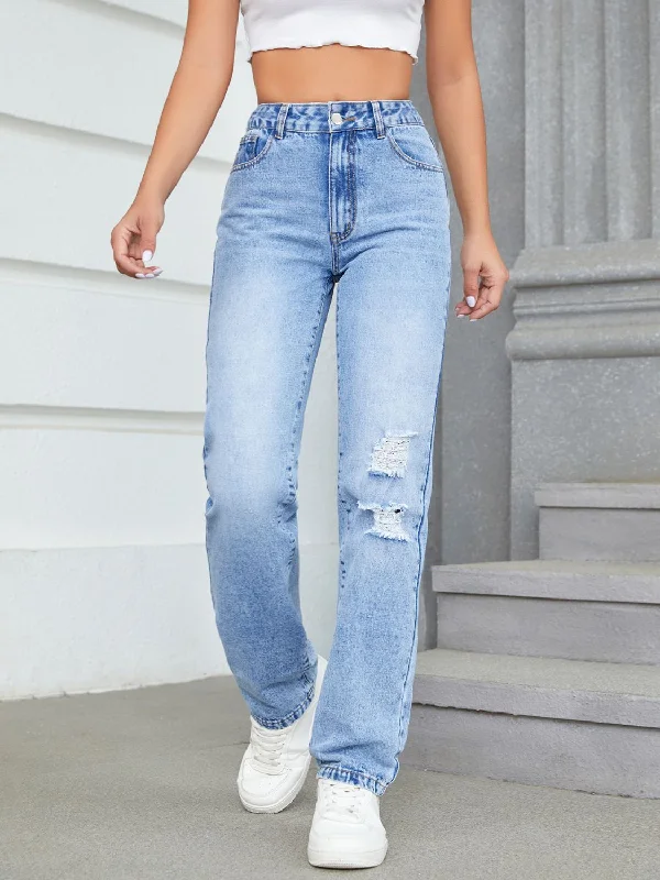 women's denim jeans with animal printsDistressed Jeans with Pockets