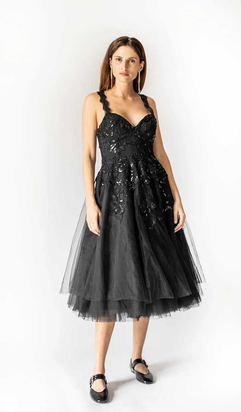 midi dresses with zippersMidnight Waltz Tulle Dress - Black