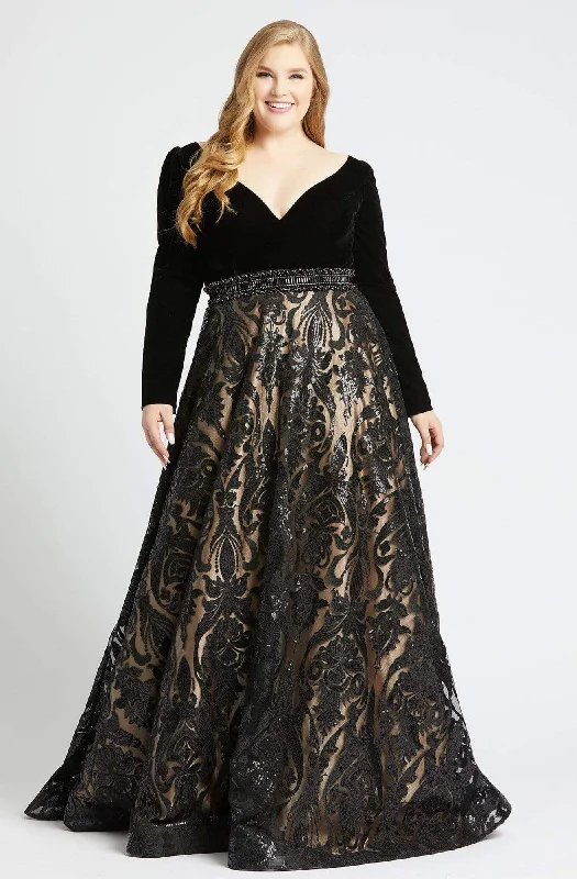 Formal Dress for Destination WeddingsMac Duggal - 67614F Velvet Long Sleeve Sequined Ballgown