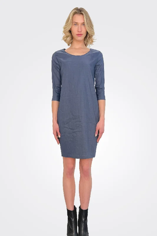 midi party dressesCrewneck 3/4 Sleeve Dress - Midnight Blue