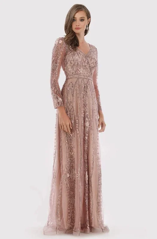 Formal Dress for Eco-Friendly ThemesLara Dresses - 29788 Rhinestone Beaded Long Sleeve Lace Gown