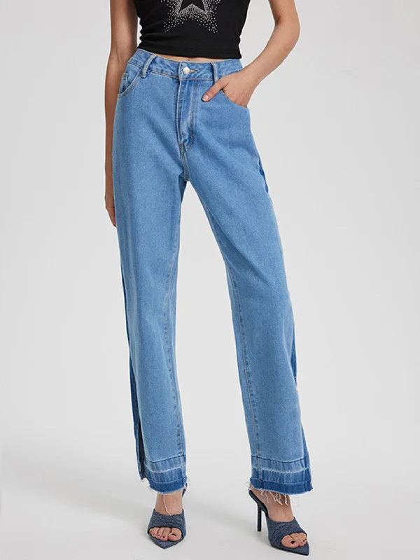 women's denim jeans with elastaneSlit Straight Leg Jeans with Pockets