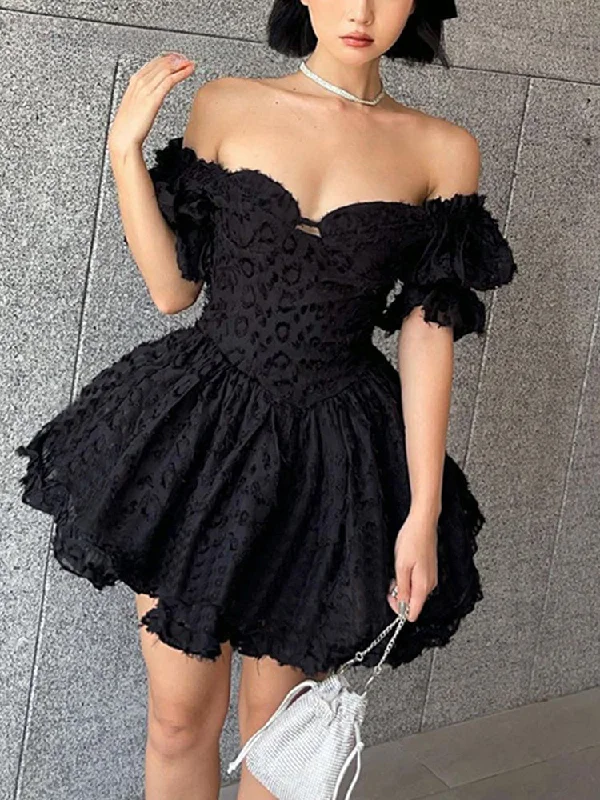 wide-leg Mimi dresses for a flattering fitLolita Summer Vintage High Waist Black Ball Gown Goth Aesthetic Puff Sleeve V-neck Corset Mini Dress