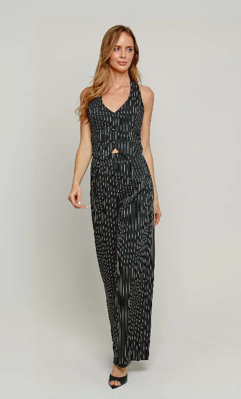 women's jumpsuits for bohemian chicBlack Pinstripe Tailored Jumpsuit