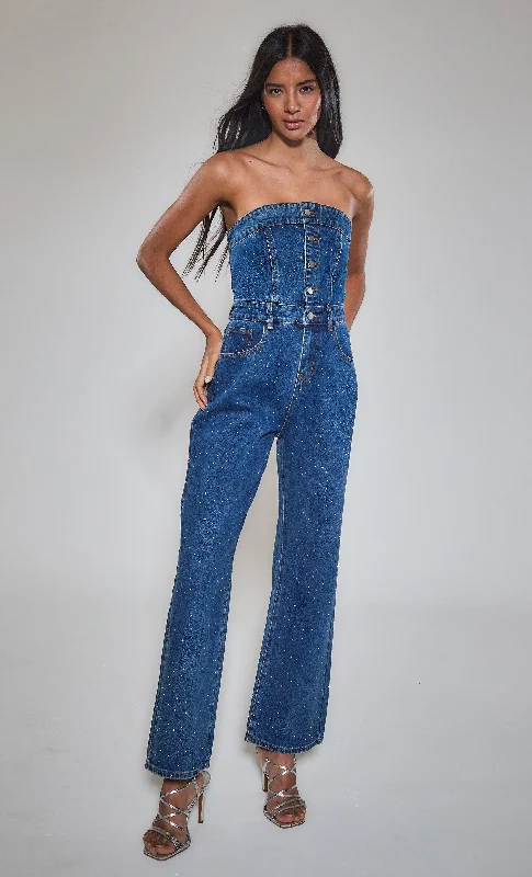 women's jumpsuits for easy dressingDiamante Denim Bandeau Jumpsuit