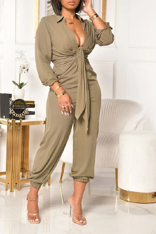 women's jumpsuits for breathable wearSolid Color Classic Front Wrap Jumpsuit