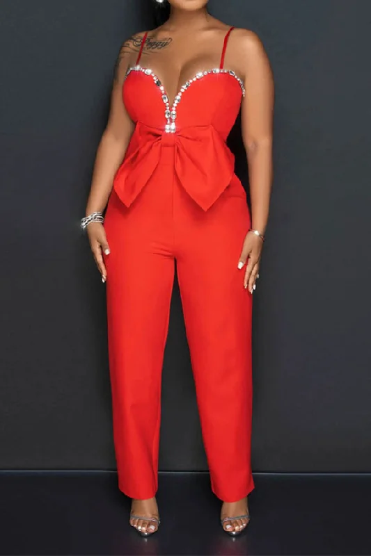 women's formal jumpsuitsRhinestone Trim Pretty Bowknot Jumpsuit