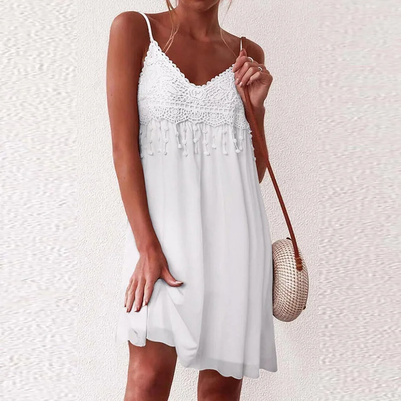 size-inclusive Mimi dresses for all body typesDressBetty - V-Neck Strap Open White Lace Sleeveless Loose Elegant Mini Dress