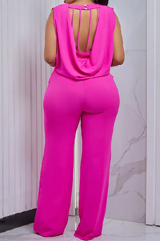 women's jumpsuits made of satinSolid Color Sleeveless Chic Open Back Jumpsuit