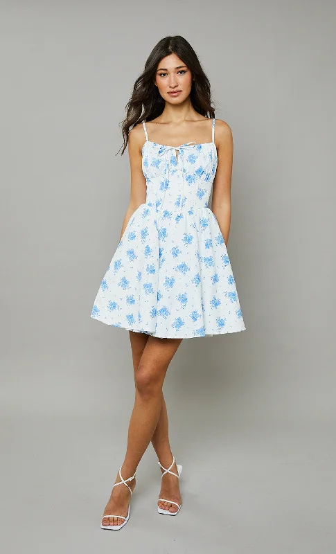 elegant and sophisticated Mimi dresses for a night out on the town.Blue Cami-floral Tiered Mini Dress