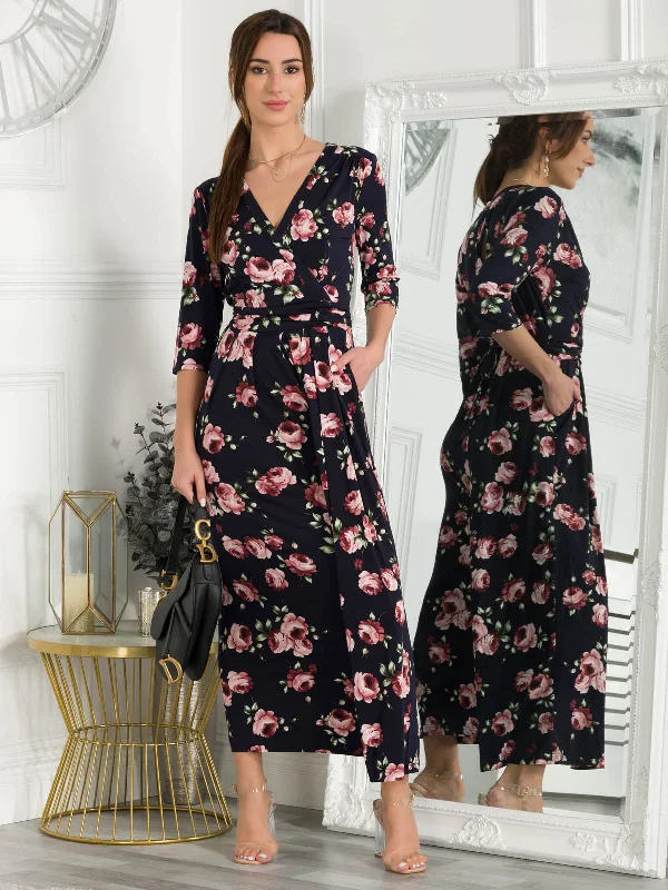 women's jumpsuits for springJolie Moi Giselle Wrap Front Jumpsuit, Navy Floral