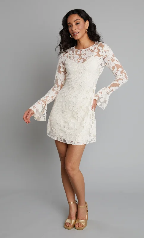 petite lace Mimi dresses for short womenCream Long Sleeve Burnout Mini Dress