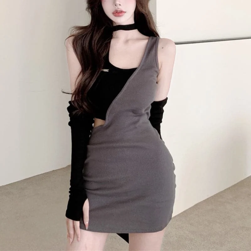 women's Mimi dresses with adjustable strapsDressBetty - Sexy Halterneck Off-shoulder Long-sleeved Mini Dress