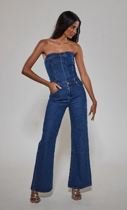 women's jumpsuits for versatile stylingDark Denim Bandeau Jumpsuit