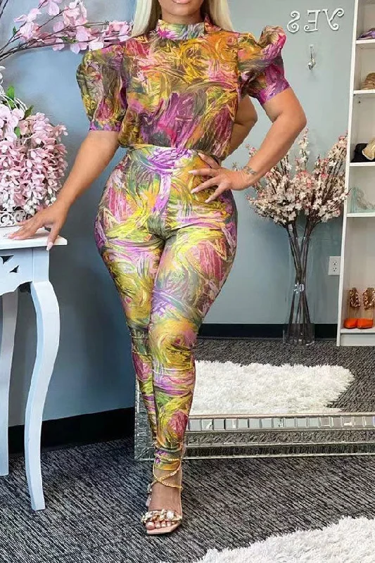 women's jumpsuits for gym sessionsAbstract Print Party Jumpsuit