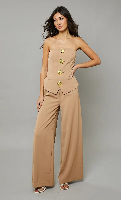 women's jumpsuits for cozy daysBeige Tailored Bandeau Jumpsuit