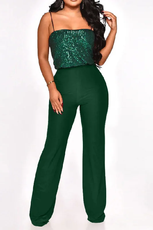 women's jumpsuits with short sleevesSequined Patchwork Party Spaghetti Strap Jumpsuit